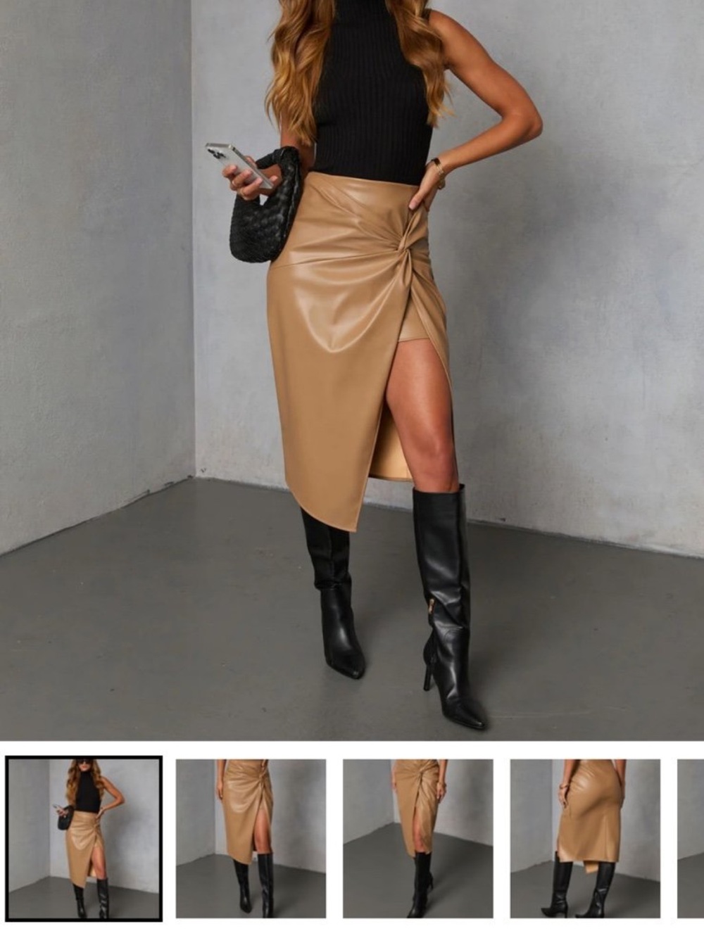 NWOT faux leather tan Vici skirt